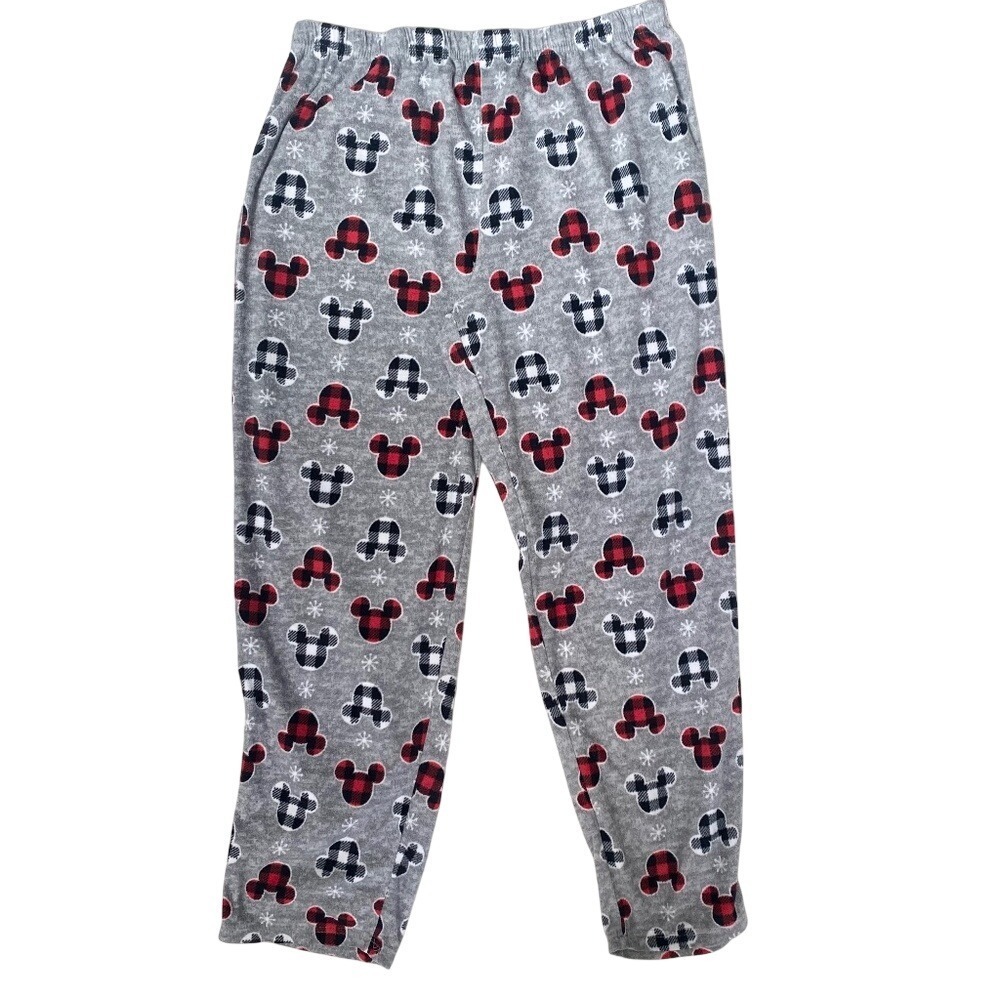 Disney‎ Pajama Pants Mickey Mouse Buffalo Plaid Fleece, Mens XXL Gray